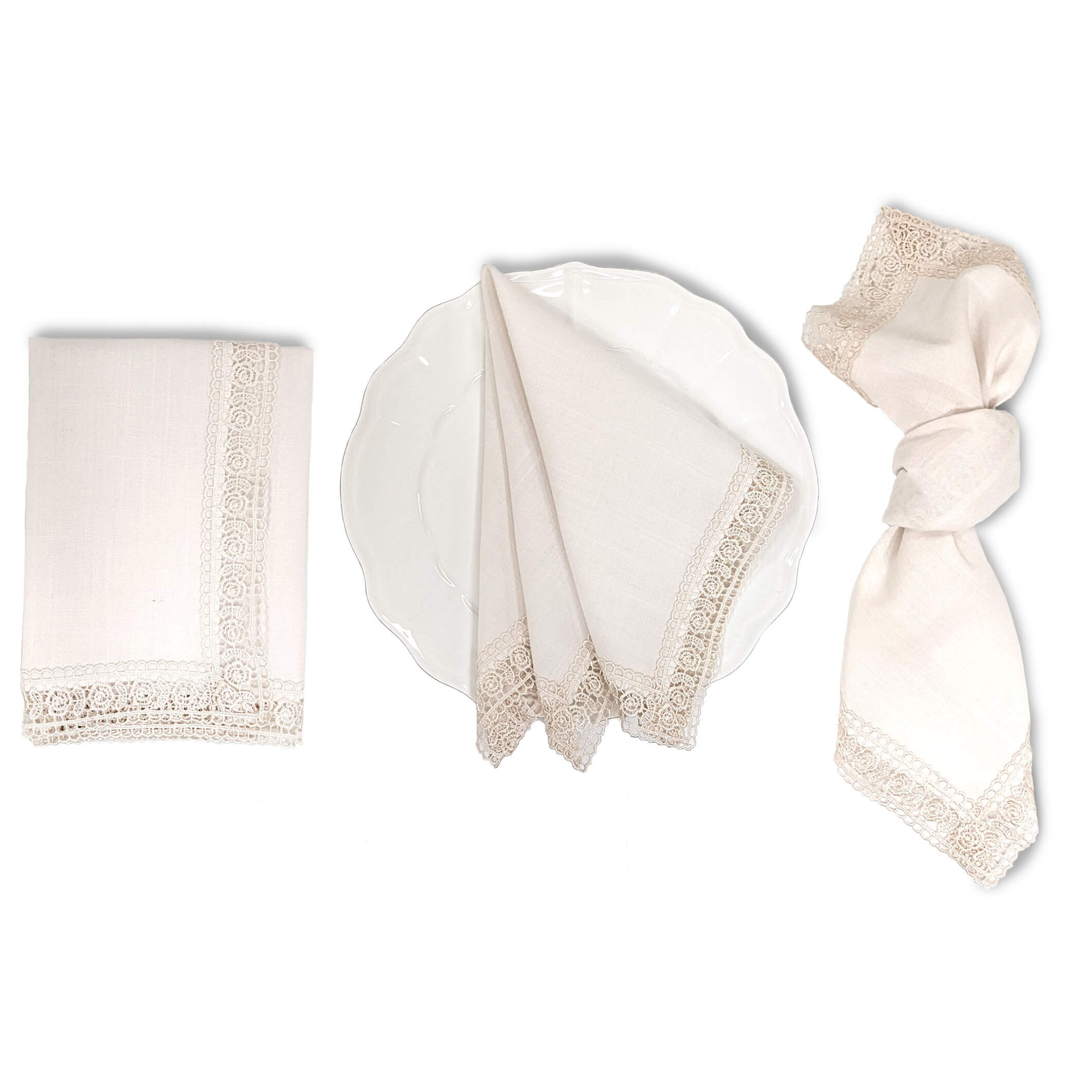 Joni Ivory Lace Trimmed Napkin Town & Country Event Rentals